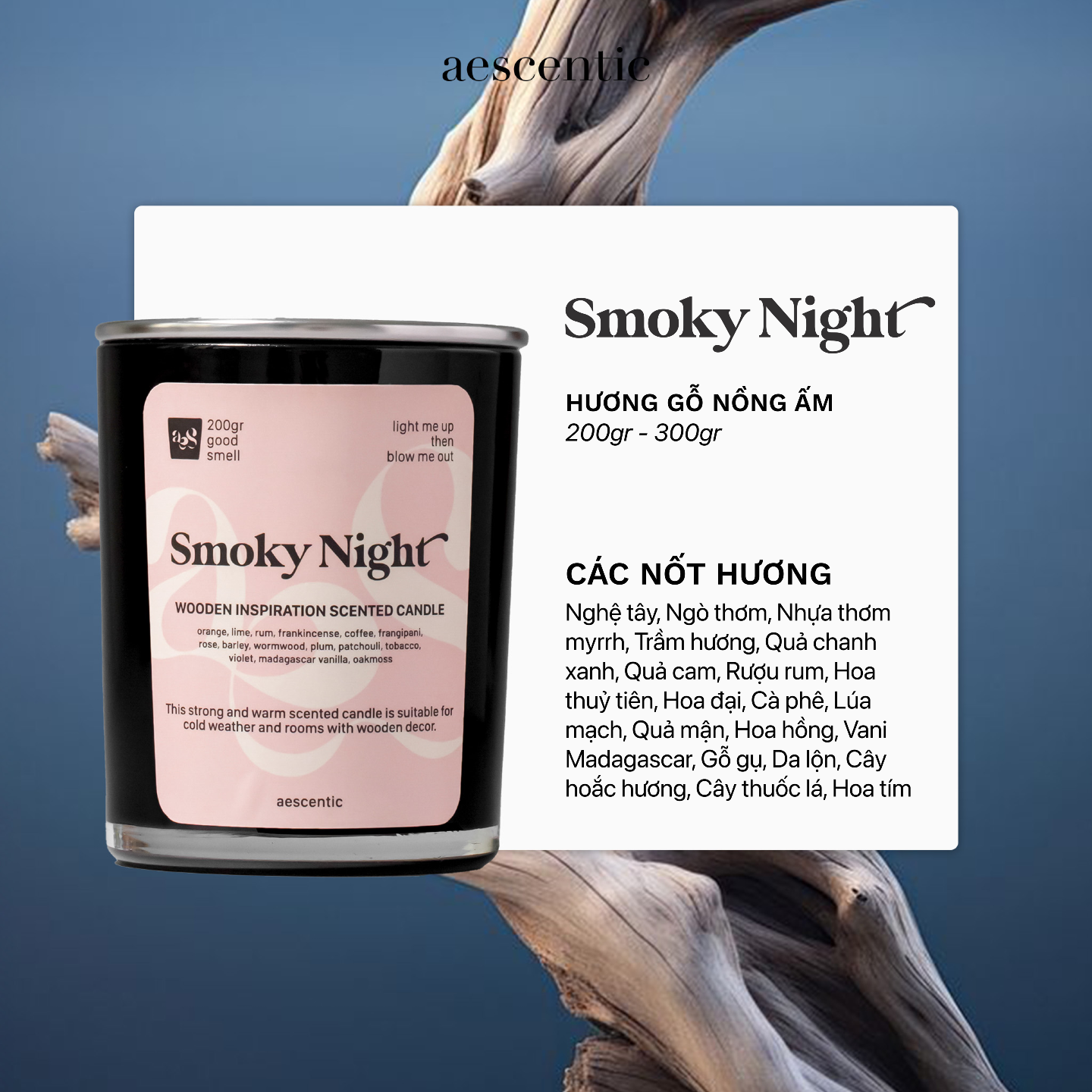 Nến thơm AESCENTIC - SMOKEY NIGHT 200 gram